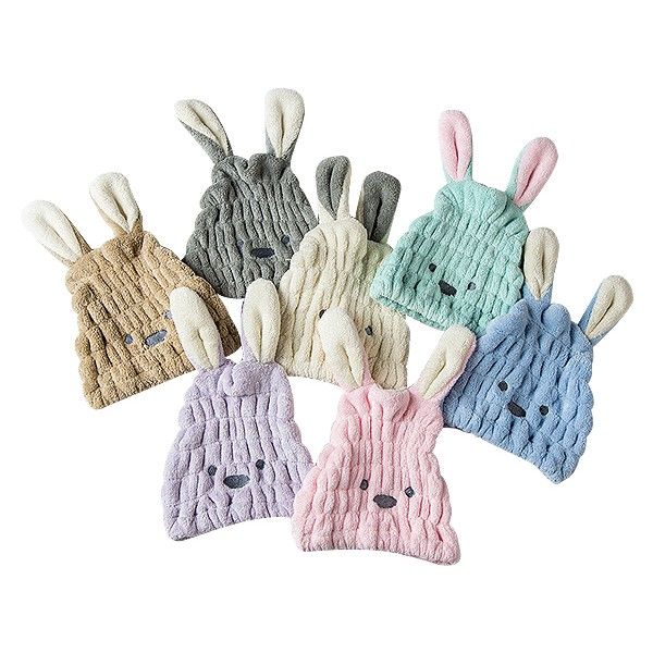 珊瑚絨長耳朵造型乾髮帽(1入) 顏色隨機出貨 珊瑚絨長耳朵造型乾髮帽(1入) 顏色隨機出貨