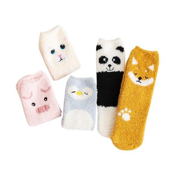 冬季可愛動物珊瑚絨中筒襪／地板襪(1雙入) 款式隨機出貨