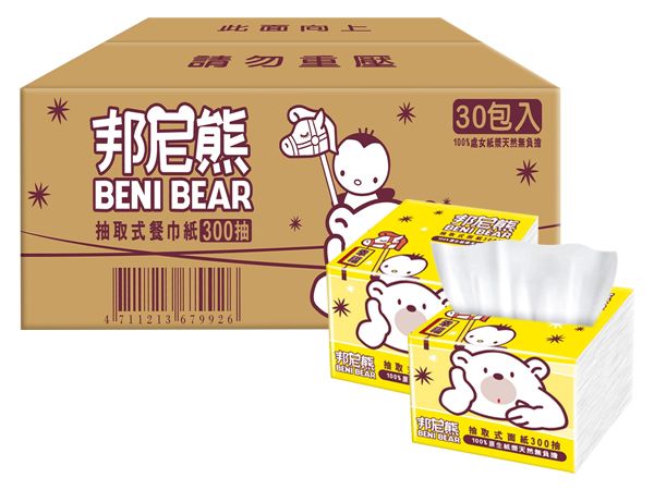 Beni Bear 邦尼熊~抽取式餐巾紙(300抽x30包) ※限宅配/無貨到付款 Beni Bear 邦尼熊~抽取式餐巾紙(300抽x30包) ※限宅配/無貨到付款