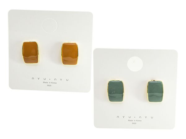 韓國飾品~方形大地色滴油銀針耳環(1對入) 款式可選 韓國飾品~方形大地色滴油銀針耳環(1對入) 款式可選