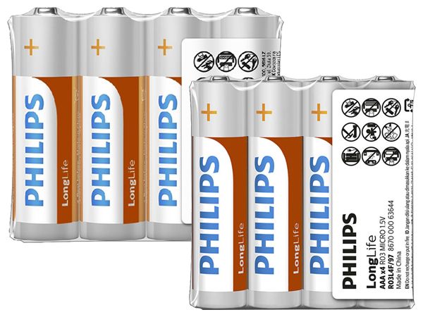 PHILIPS 飛利浦~Long Life碳鋅4號/3號電池(4入) 款式可選 PHILIPS 飛利浦~Long Life碳鋅4號/3號電池(4入) 款式可選