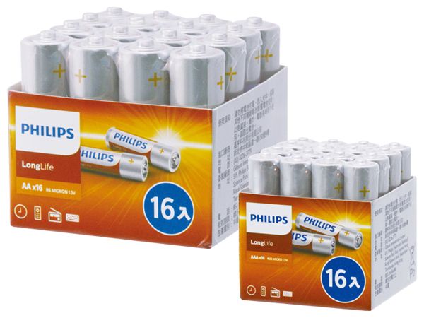 PHILIPS 飛利浦~Long Life碳鋅4號/3號電池(16入) 款式可選 PHILIPS 飛利浦~Long Life碳鋅4號/3號電池(16入) 款式可選