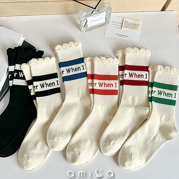 AMICA ~JLW566#花邊泡泡口二杠中筒襪(1雙入) 款式可選 AMICA ~JLW566#花邊泡泡口二杠中筒襪(1雙入) 款式可選