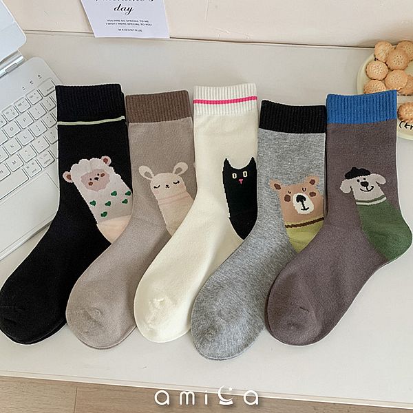 AMICA~M4123#可愛動物見面會中筒襪(1雙入) 款式可選 AMICA~M4123#可愛動物見面會中筒襪(1雙入) 款式可選