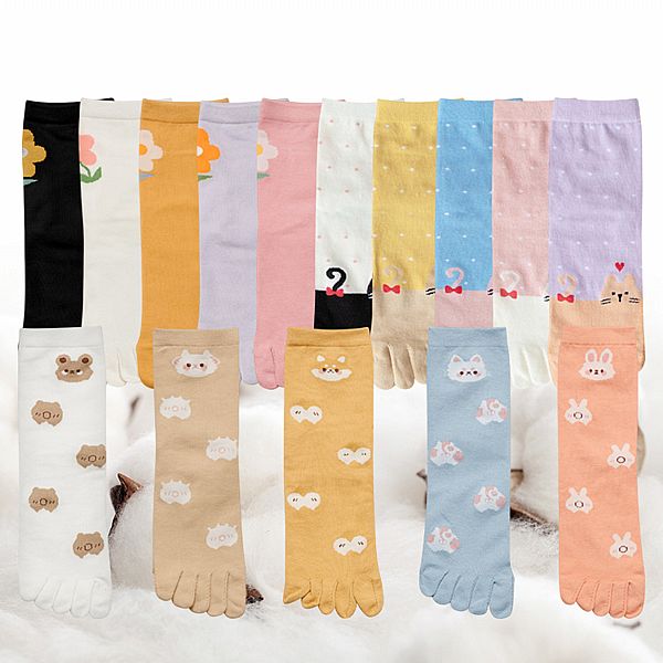 VOLA 維菈織品~韓系花朵/點點貓咪/動物屁屁五趾3/4長襪(1雙入) 款式可選 22-24cm VOLA 維菈織品~韓系花朵/點點貓咪/動物屁屁五趾3/4長襪(1雙入) 款式可選 22-24cm