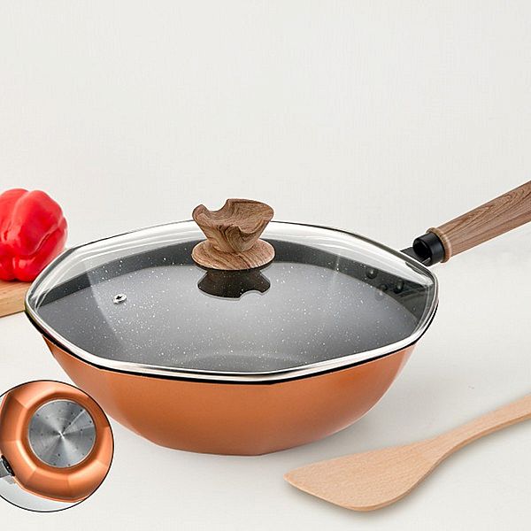 愛佳寶~玫瑰金八角不沾覆底炒鍋(32cm)1入 愛佳寶~玫瑰金八角不沾覆底炒鍋(32cm)1入