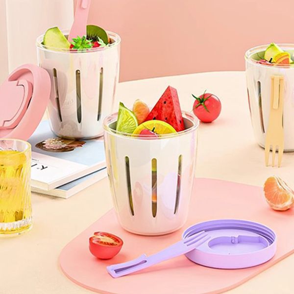 便攜式瀝水雙層水果杯(粉色/紫色/黃色)1入 沙拉杯 水果 沙拉 便攜式瀝水雙層水果杯(粉色/紫色/黃色)1入 沙拉杯 水果 沙拉