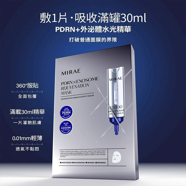 MIRAE 未來美~專業院線PDRN外泌體新生面膜(30mlx3片) 潤澤補水 穩定膚況 局部加強保濕 MIRAE 未來美~專業院線PDRN外泌體新生面膜(30mlx3片) 潤澤補水 穩定膚況 局部加強保濕