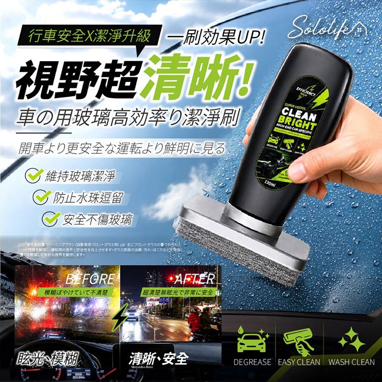 Sololife~汽車擋風玻璃高效潔淨刷(120ml)|汽車玻璃去油膜 除油膜神器 雨天視線清晰 車用玻璃清潔劑 防眩光 高CP值汽車用品 Sololife~汽車擋風玻璃高效潔淨刷(120ml)|汽車玻璃去油膜 除油膜神器 雨天視線清晰 車用玻璃清潔劑 防眩光 高CP值汽車用品