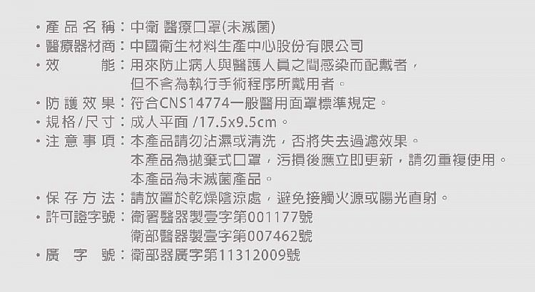 醫用 口罩 中衛 口罩 拋棄型 口罩