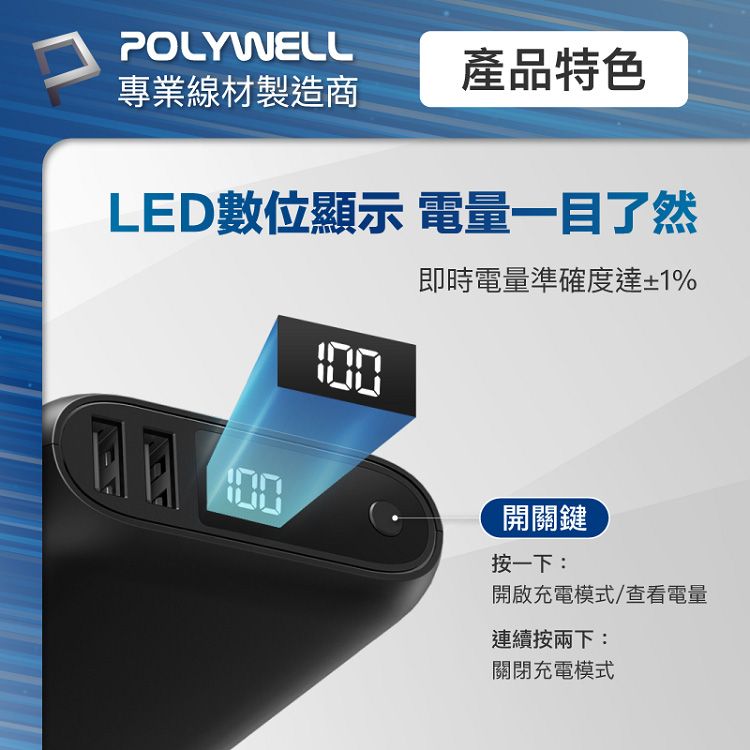 快充 行動電源 快充 Polywell LED Polywell