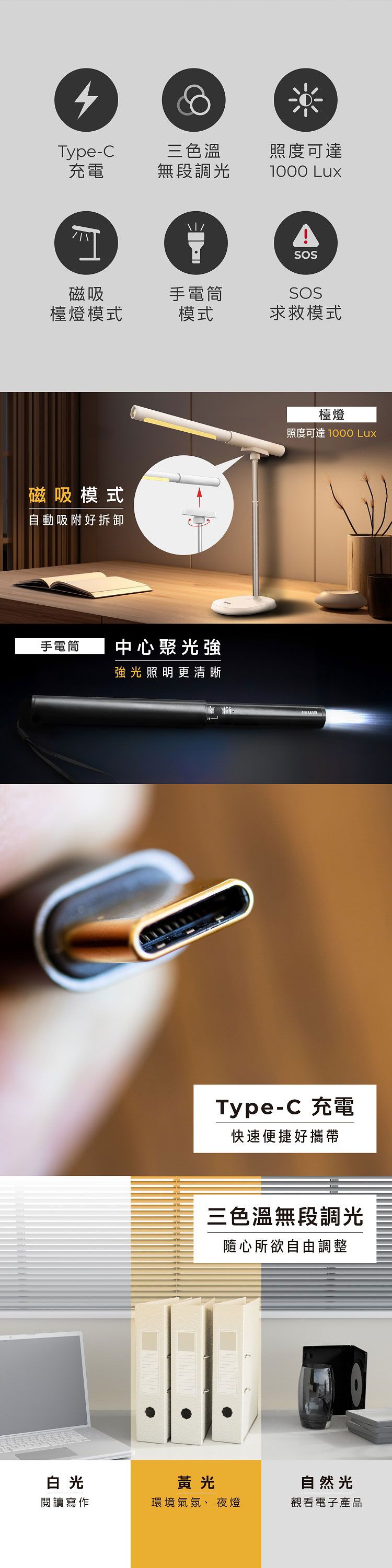 多功能 aiwa LED 檯燈 磁吸 多功能