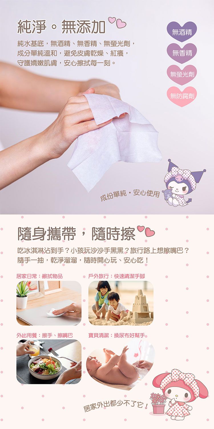 純水 濕紙巾 SANRIO 三麗鷗 無酒精 純水
