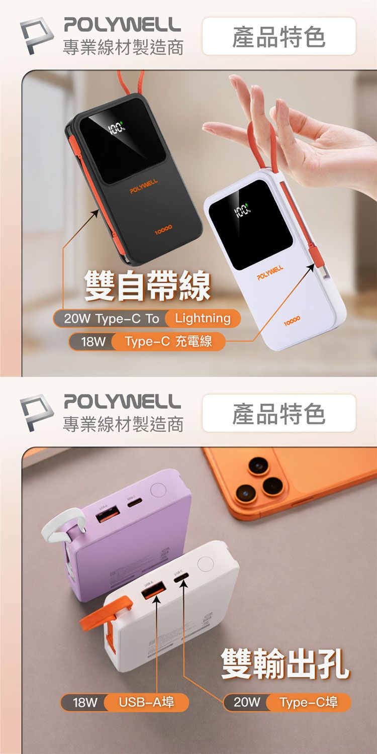 快充 行動電源 Polywell 行動電源 20W 快充