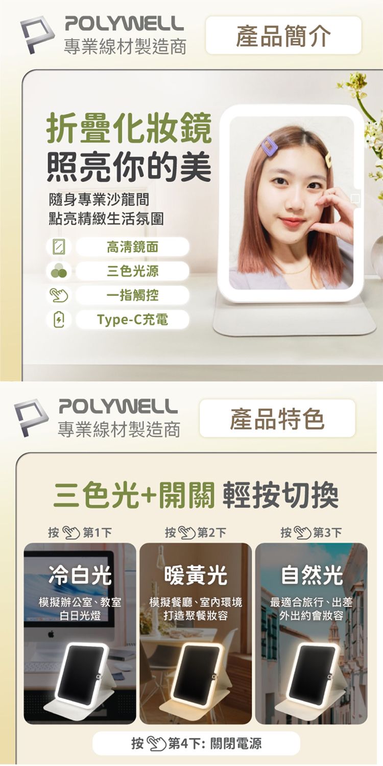 LED Polywell LED 觸控 觸控 化妝鏡