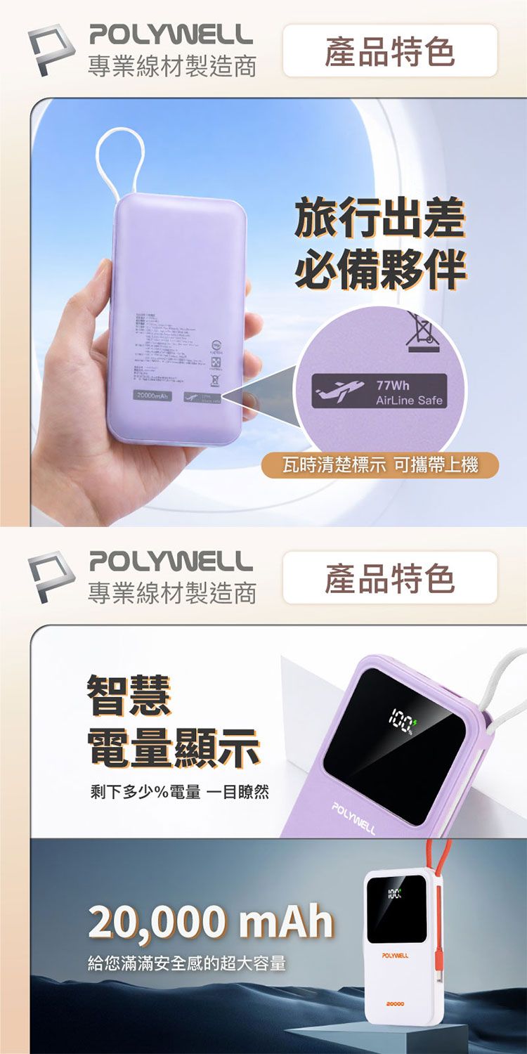 快充 行動電源 Polywell 行動電源 20W 快充