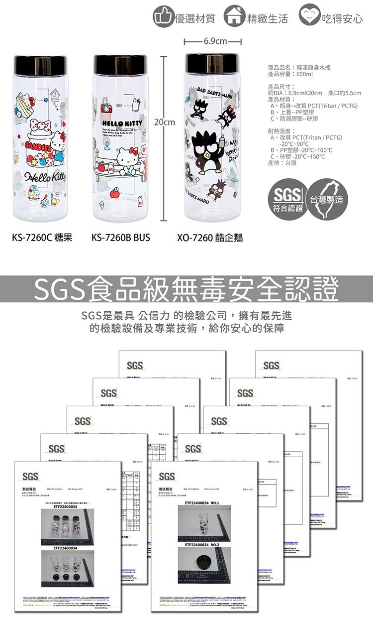 SANRIO 三麗鷗 水壺 透明