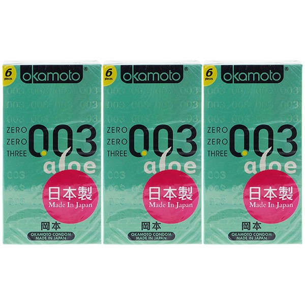 日本 okamoto 岡本~003衛生套(蘆薈精華)6入x3盒 組合款  保險套