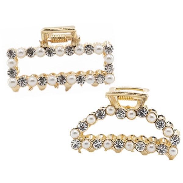 韓國珍珠水鑽氣質抓夾-長方形／半圓(1入) 款式可選 髮飾