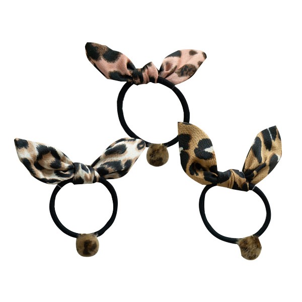 韓國豹紋兔耳球球髮圈(豹紋)1入  髮飾／顏色隨機出貨