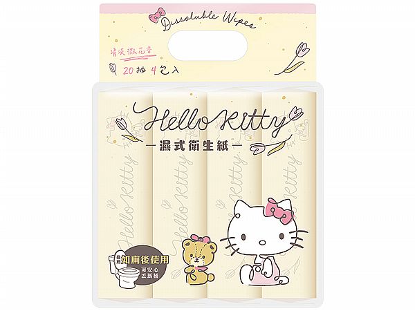 Hello Kitty~可沖式濕紙巾(花果香氛)20抽x4包入  三麗鷗授權