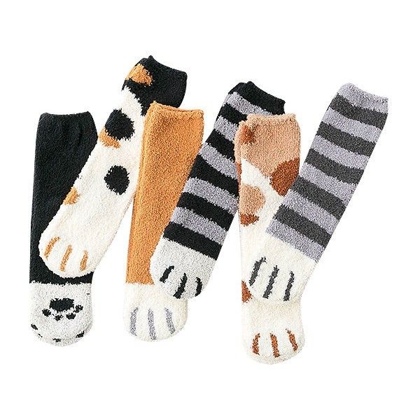 冬季可愛貓爪珊瑚絨中筒襪／地板襪(1雙入) 款式隨機出貨