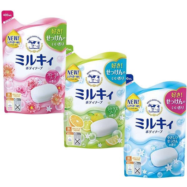 牛乳石鹼 COW~牛乳精華沐浴乳(400ml)補充包~柚子果香／玫瑰花香／清新皂香 款式可選