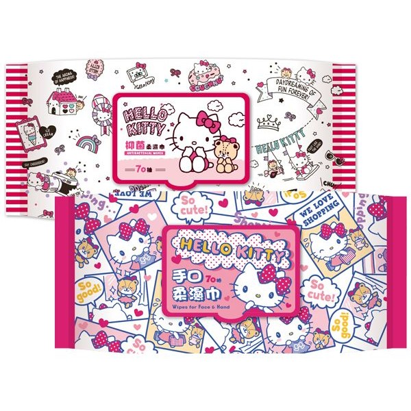 Hello Kitty~抑菌柔濕巾／手口柔濕巾(加蓋70抽) 款式可選  三麗鷗授權