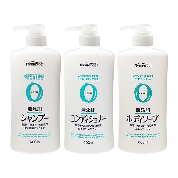 日本熊野~PharmaACT無添加洗髮精／潤髮乳／沐浴乳(600ml) 款式可選