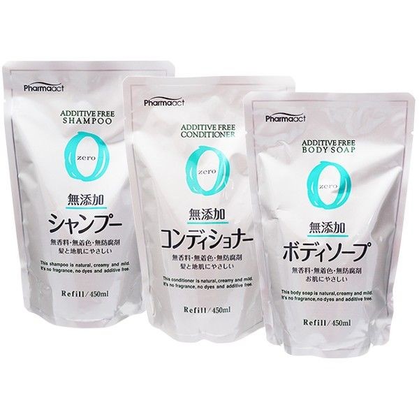 日本熊野~PharmaACT無添加洗髮精／潤髮乳／沐浴乳(補充包)450ml 款式可選