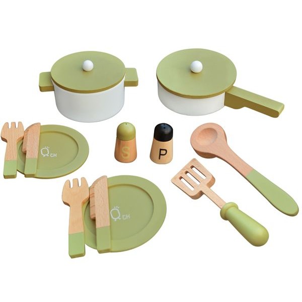 Teamson~小廚師法蘭克福木製玩具廚房餐具組-綠色 TK-W00009(1入)