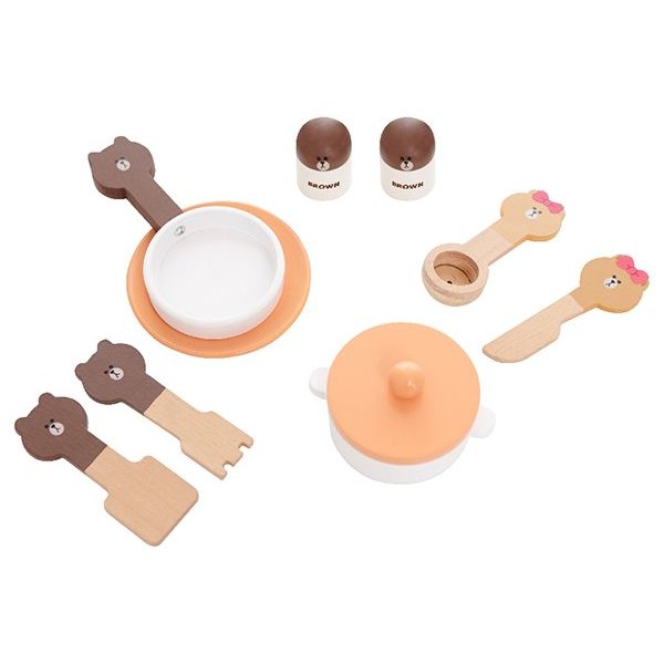 Kikimmy~LINE FRIENDS木製玩具廚房餐具組(9件組)