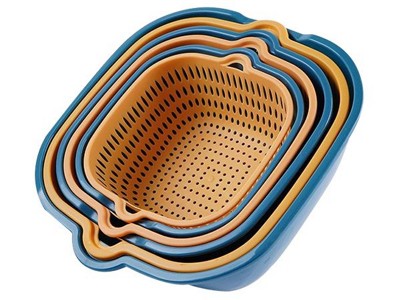 雙層洗菜瀝水籃6件套組(藍色)