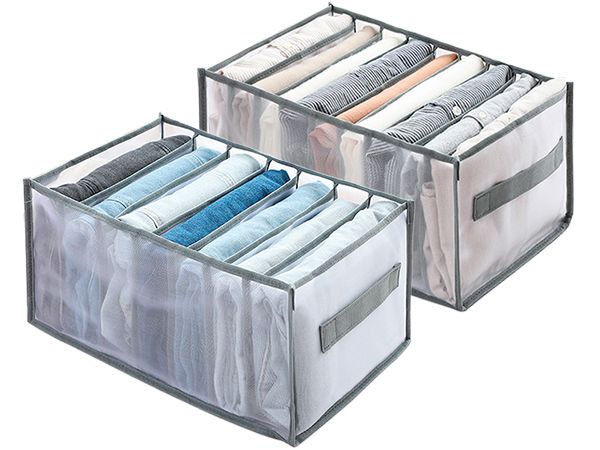 衣褲分隔收納袋(把手款)1入 (7格灰)牛仔褲／(9格灰)T恤 款式可選