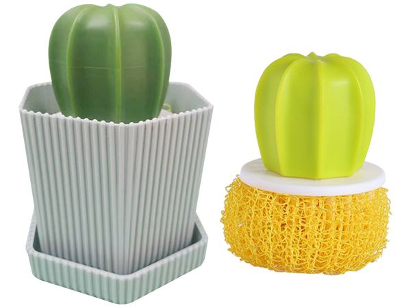 仙人掌造型清潔刷盆栽套組(1組入) 顏色隨機出貨