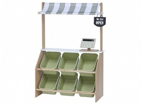 Teamson~小老闆雜貨市集攤位木製玩具組(附6個收納盒)橄欖綠(TD-13638A)1組入