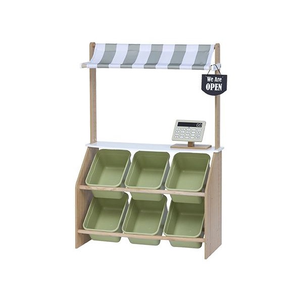 Teamson~小老闆雜貨市集攤位木製玩具組(附6個收納盒)橄欖綠(TD-13638A)1組入