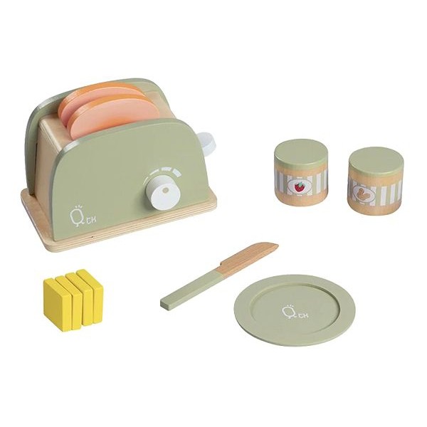 Teamson~小廚師法蘭克福木製玩具烤麵包機組(綠色)11件組(TK-W00006)1組入