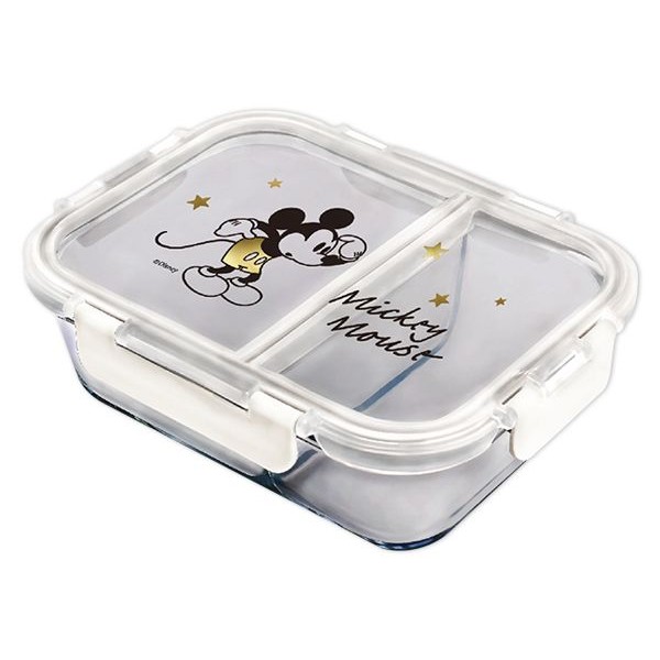 Disney 迪士尼~經典米奇 分隔耐熱玻璃保鮮盒(950ml)1入 牛奶色 ※限宅配