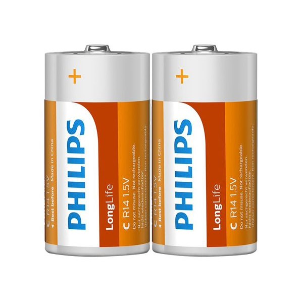 PHILIPS 飛利浦~Long Life碳鋅2號電池(2入)