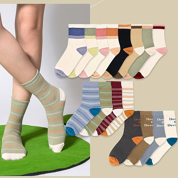 VOLA 維菈織品~百搭色塊長襪(22-26cm)1雙入 4／4長襪 款式可選 台灣製