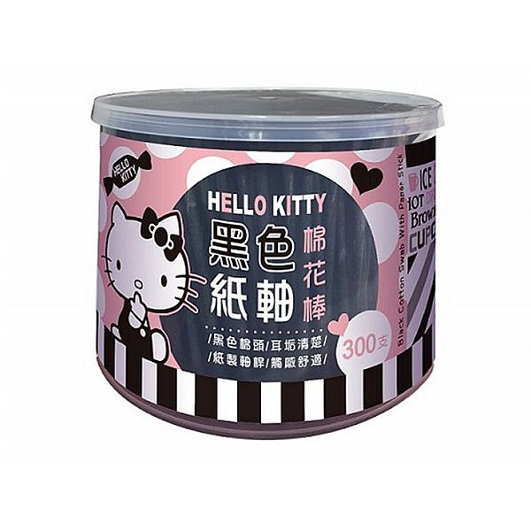 Hello Kitty~黑色紙軸棉花棒300支(罐) 三麗鷗Sanrio授權