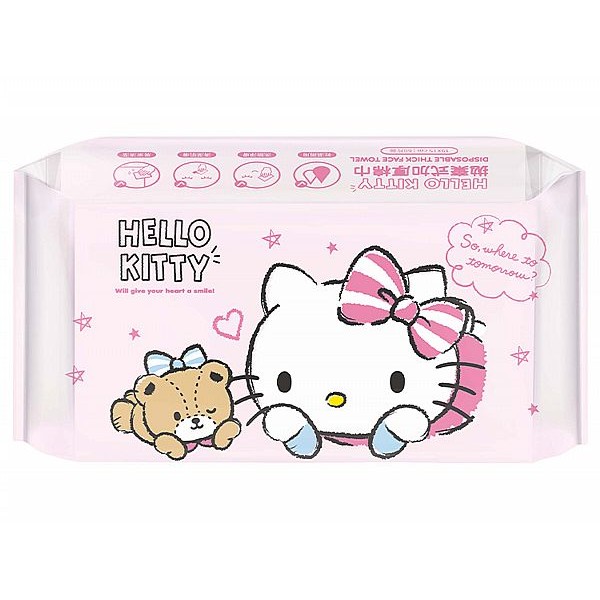 御衣坊~Hello Kitty 拋棄式加厚棉巾(粉紅款)60抽 三麗鷗Sanrio授權 洗臉巾