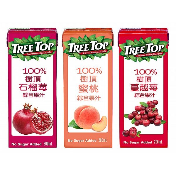 Tree Top 樹頂~100% 石榴莓／蜜桃 綜合果汁(利樂包)200ml 款式可選