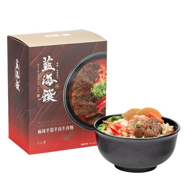 藍海饌~麻辣半筋半肉牛肉麵595g*2入／盒