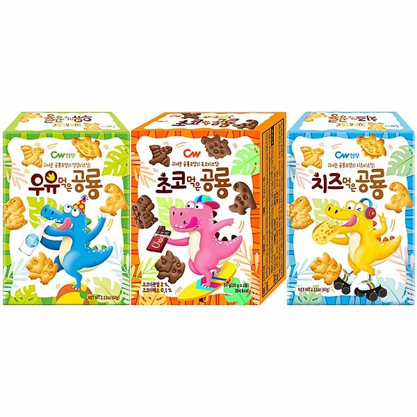 韓國 CW~恐龍造型餅乾(60g) 牛奶味／巧克力味／起司味 款式可選