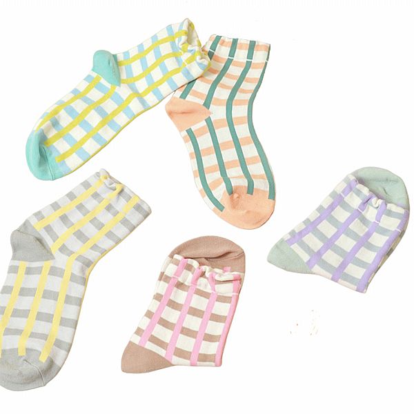 ONSIDE 飾集合~撞色格紋無痕襪5雙入組