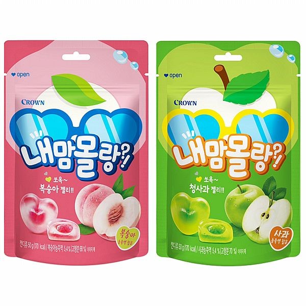 韓國 CROWN~心型軟糖(50g) 水蜜桃風味／青蘋果風味 款式可選
