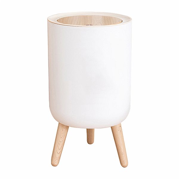 北歐木紋彈蓋高腳垃圾桶(純白)1入 ※限宅配