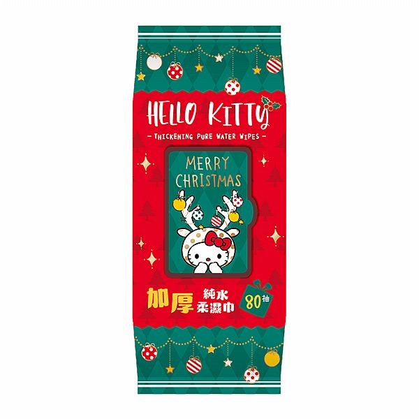 Hello Kitty~加厚純水柔濕巾3D壓花聖誕特別款(加蓋80抽)